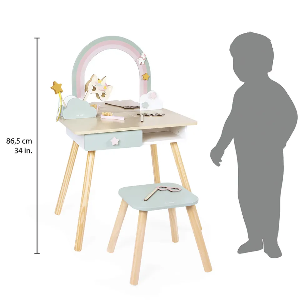 Coiffeuse en bois et accessoires Licorne