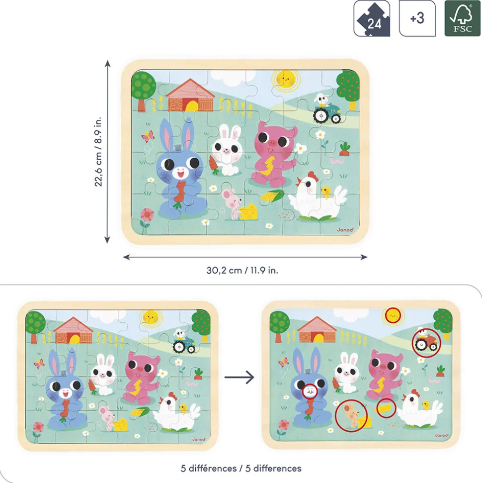 Puzzle en bois A la ferme 24 pièces